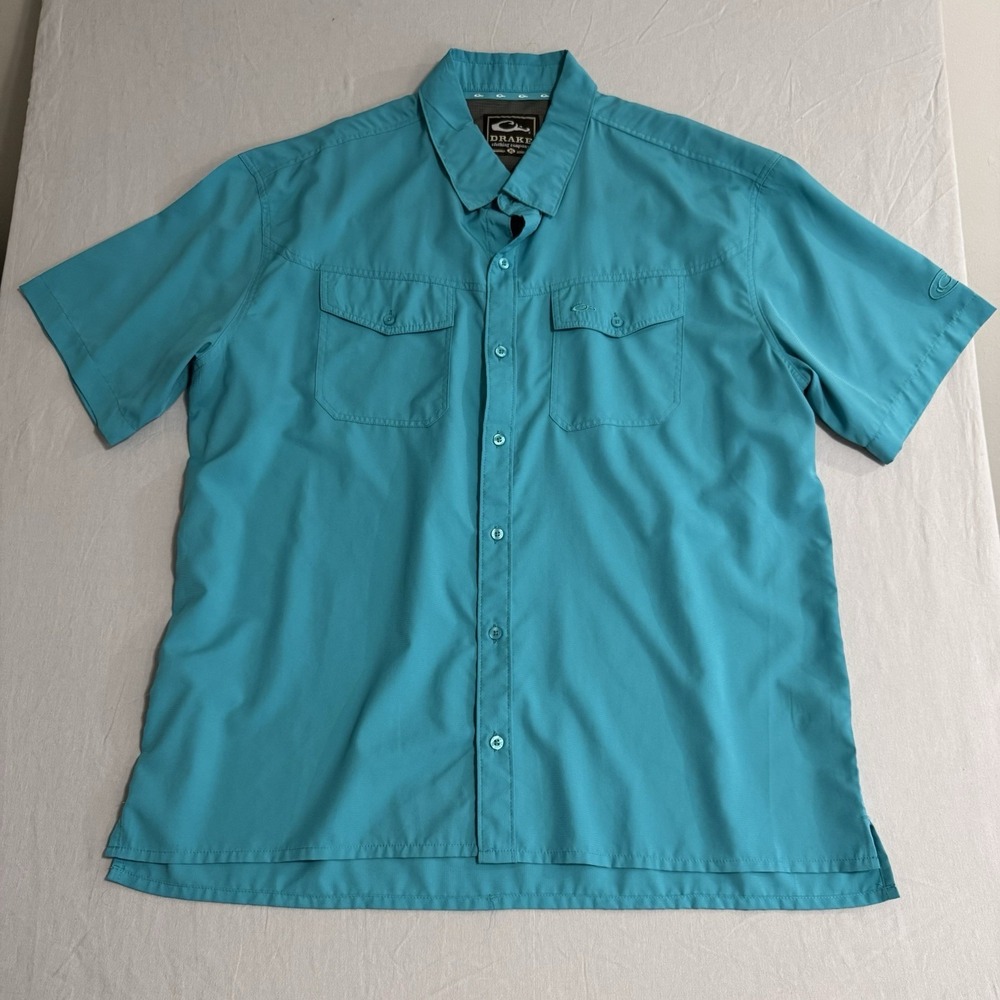 Drake Waterfowl Systems Button Up Shirt Mens XL Blue Outdoors Casual Fishing